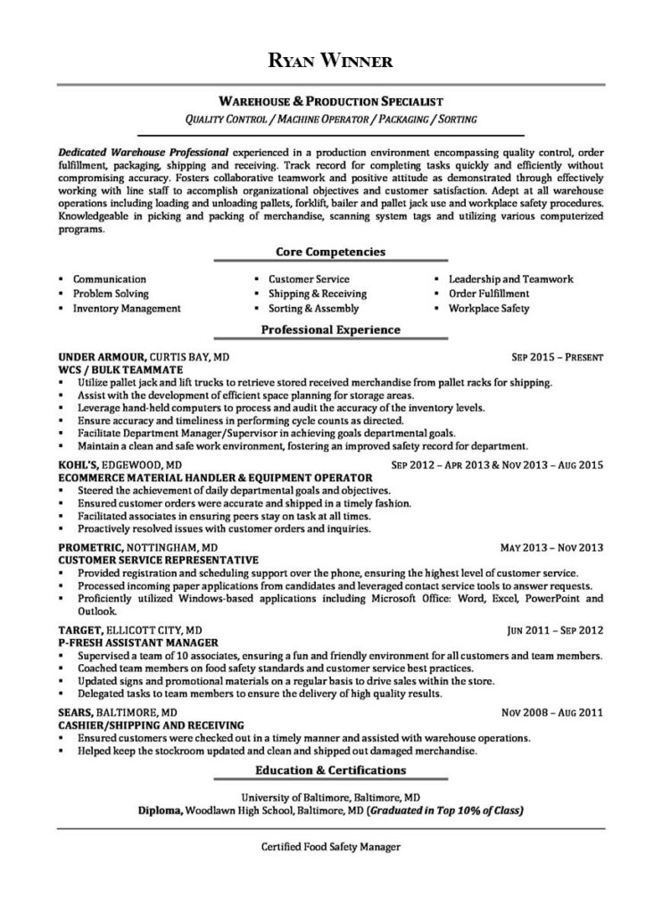 Production worker resume examples