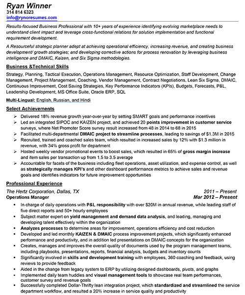 sample of professional resume