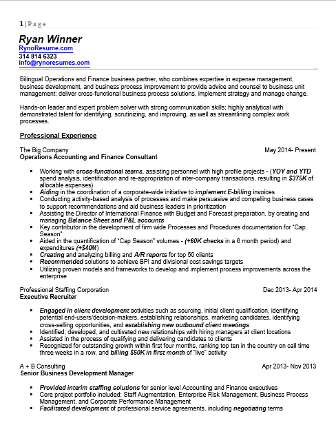 a resume example finance resumes